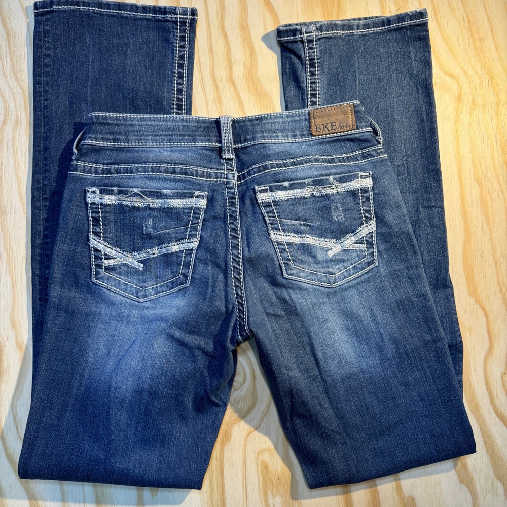 BKE Women's Stella Medium Wash Contrast Stitch Straight Leg Jeans Size 29